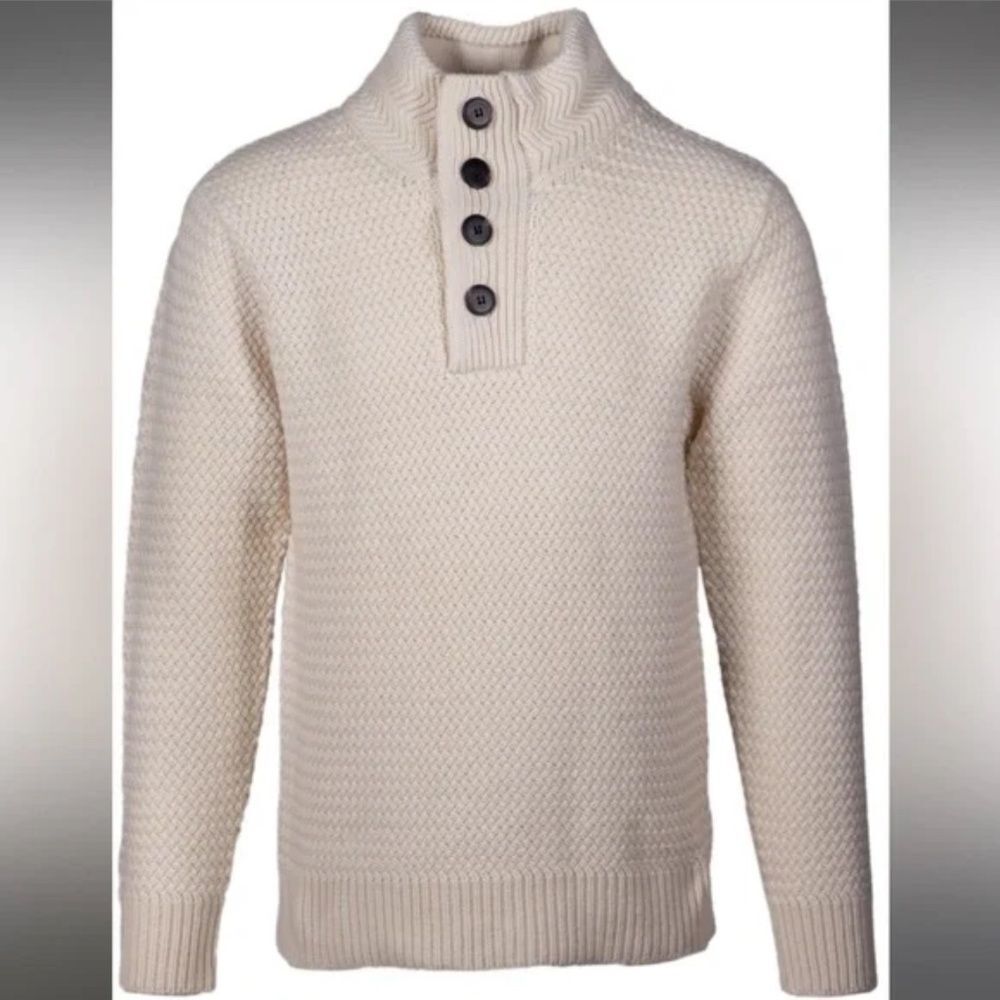 Schott Bros Funnel Neck Military Sweater Cream White Button S View 2
